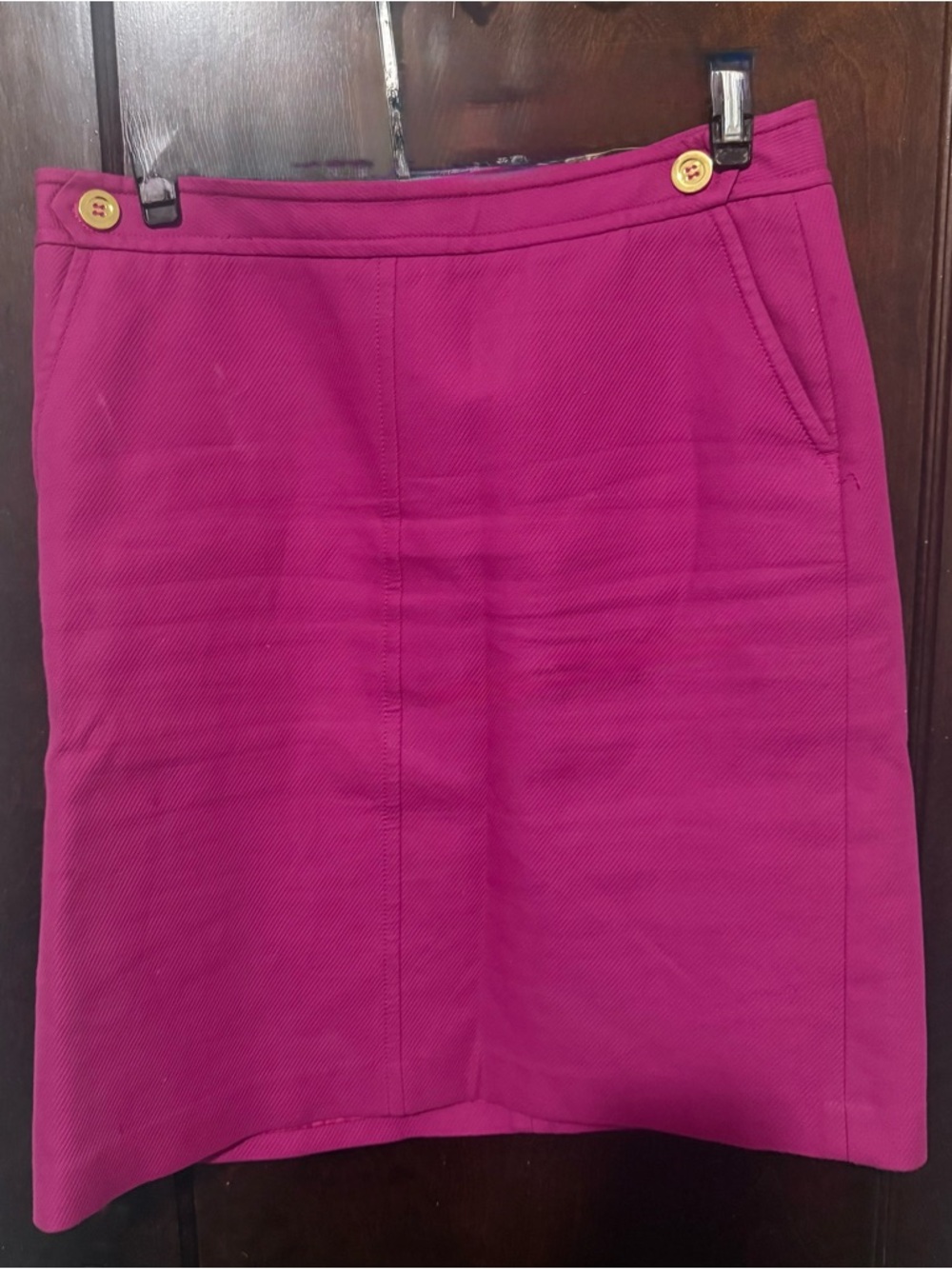 Talbots Magenta Pencil Skirt with Gold Button Detail